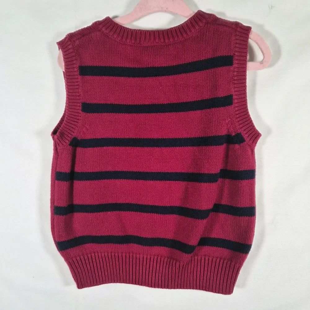 Gymboree Baby Boys 18-24M Sweater Vest Skiing Dog Red Navy Striped Winter